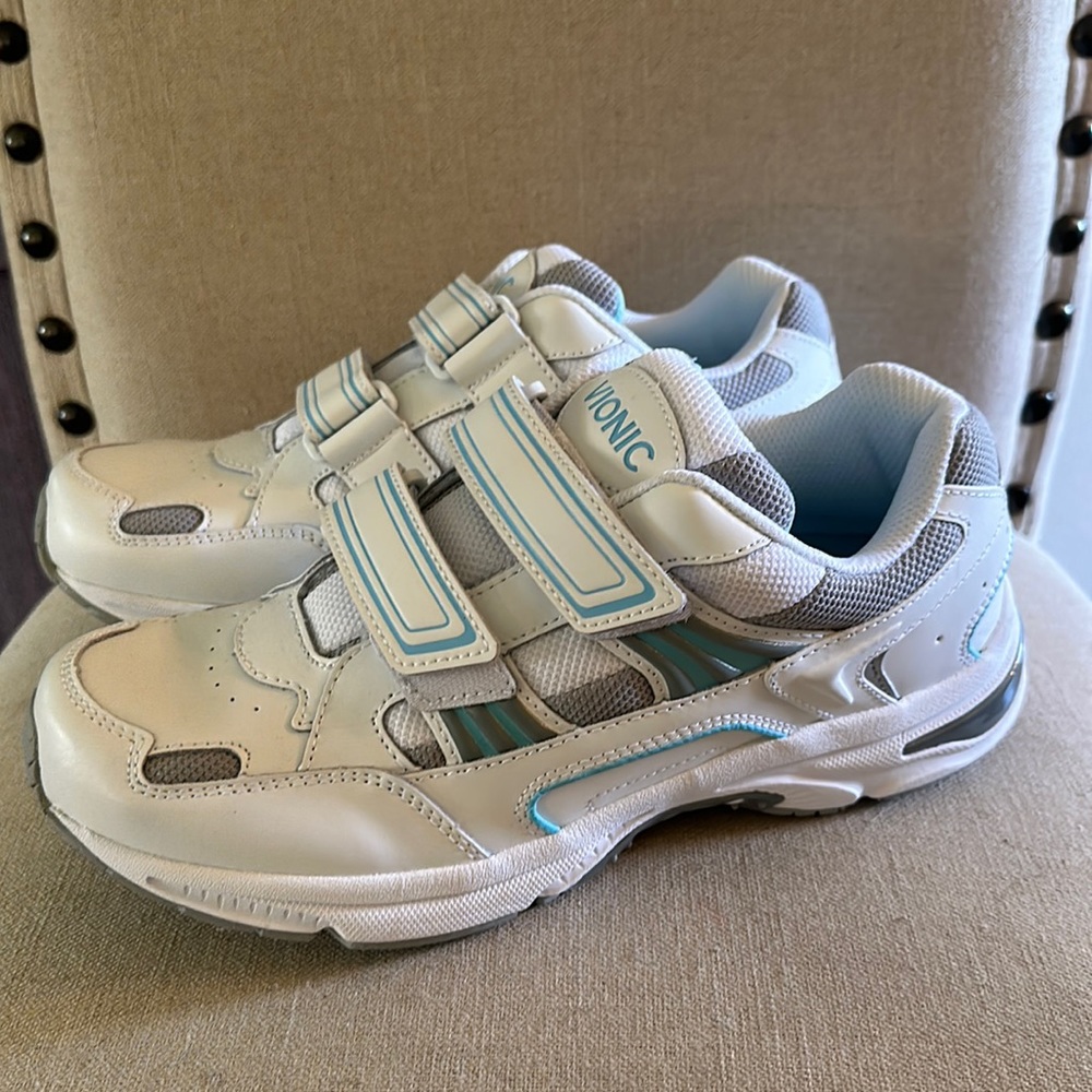 Vionic Men’s Tabi Leather Walking Shoes Sneakers White Blue Size 8.5